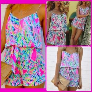 EUC Lilly Pulitzer Deanna Shorts Romper in Palm Reader Print, Size XS